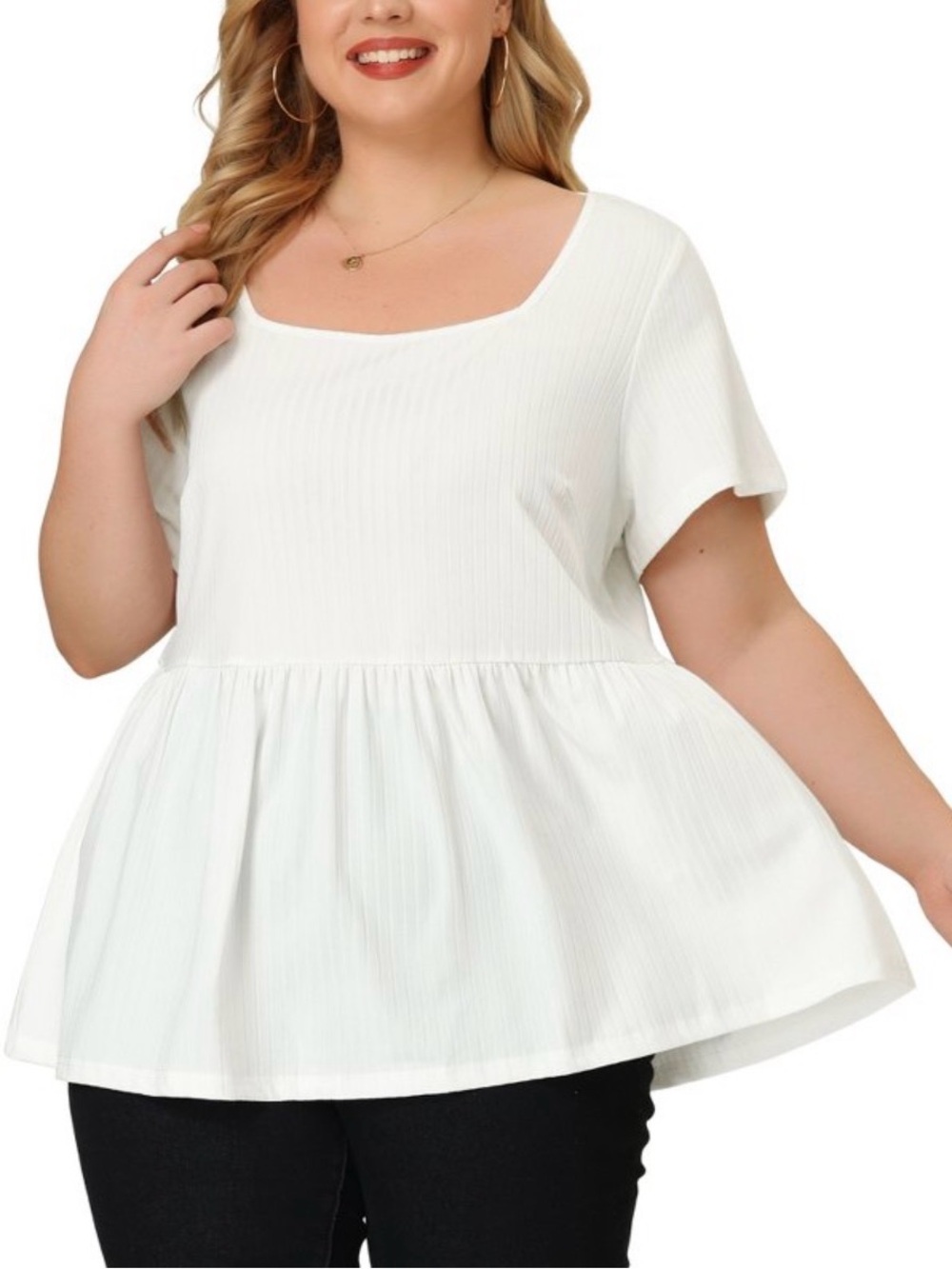 Agnes Orinda Square Neck Ribbed Peplum Top - White NWT